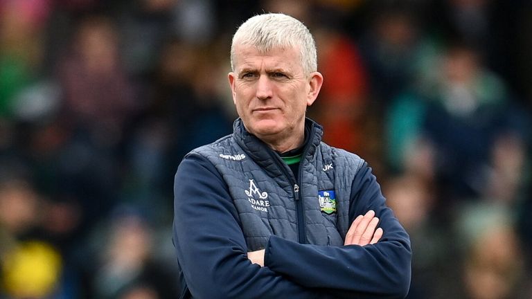 20 March 2022; Limerick manager John Kiely before the Allianz Hurling League Division 1 Group A match between Limerick and Offaly at TUS Gaelic Grounds in Limerick. Photo by Seb Daly/Sportsfile