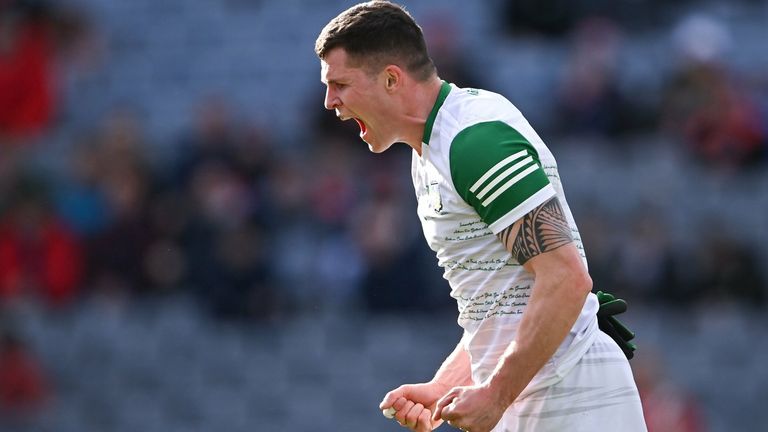 2 April 2022; Iain Corbett of Limerick celebrates winning a free during the Allianz Football League Division 3 Final match between Louth and Limerick at Croke Park in Dublin. Photo by Piaras .. M..dheach/Sportsfile