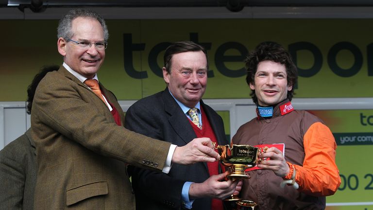 Waley-Cohen poses father Robert (left) after Long Run's victory in the 2011 Cheltenham Gold Cup