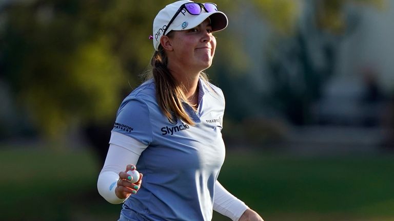 Jennifer Kupcho waves to the crowd during her excellent third round at the 2022 Chevron Championshhip