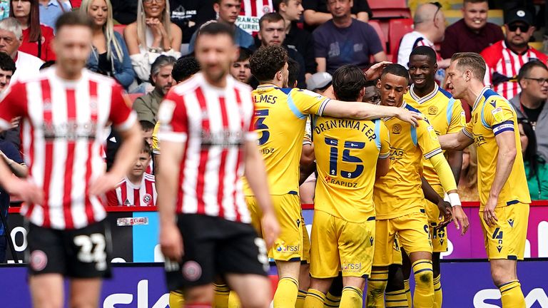 Reading's Lucas Joao celebrates scoring their side's first goal of the game with team-mates