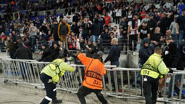 Some Lyon fans attempted to get onto the pitch at full-time, angry with how their side had performed