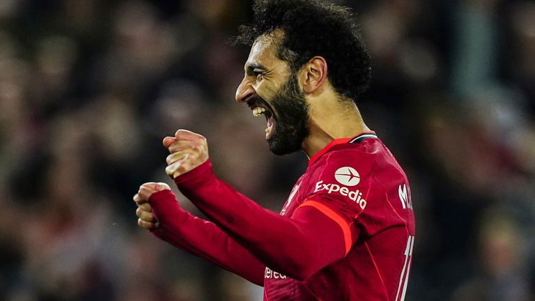 Mohamed Salah celebra poner 4-0 arriba al Liverpool