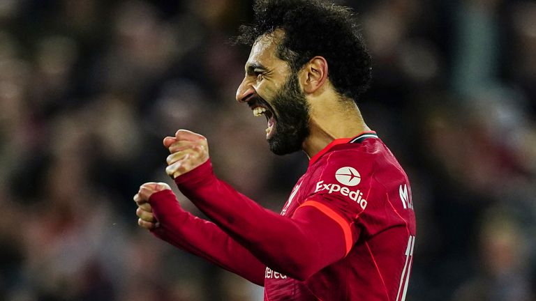 Mohamed Salah celebrates putting Liverpool 4-0 up