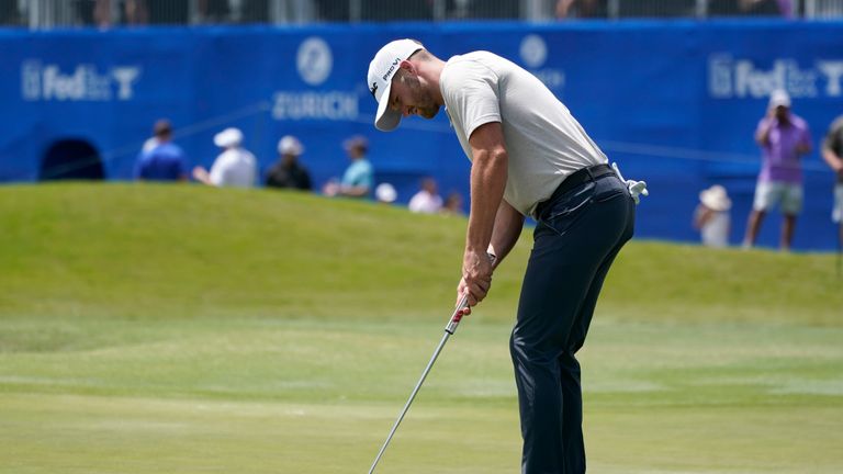 Wyndham Clark putts on the 18th green during the second round of the PGA Zurich Classic golf tournament, Friday, April 22, 2022, at TPC Louisiana in Avondale, La.