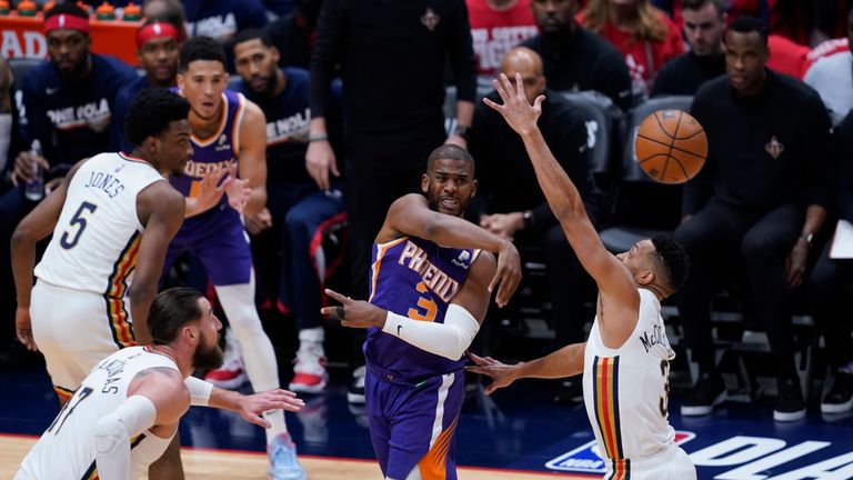 Chris Paul finished with 33 points and set a postseason record with 14 made field-goals without a miss as Phoenix clinched a series win against New Orleans.