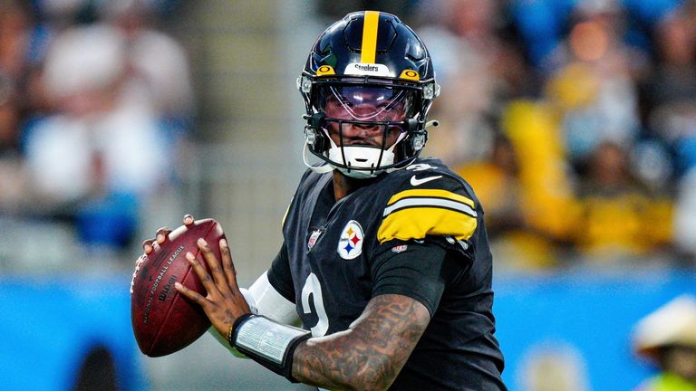Pittsburgh Steelers quarterback Dwayne Haskins plays against the Carolina Panthers during a pre-season game in 2021 (Associated Press)
