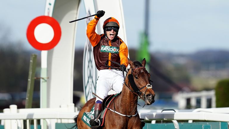 Sam Waley-Cohen celebrates victory on Noble Yeats in the Grand National