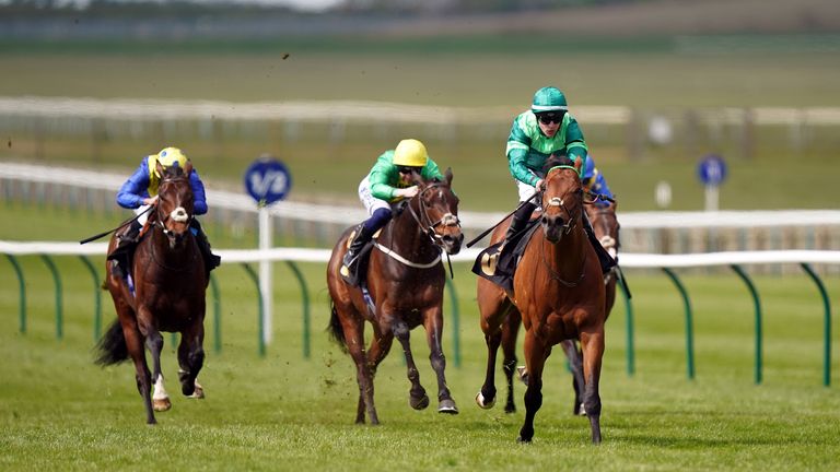 Out From Under wins the Alex Scott Maiden Stakes at Newmarket's Craven meeting