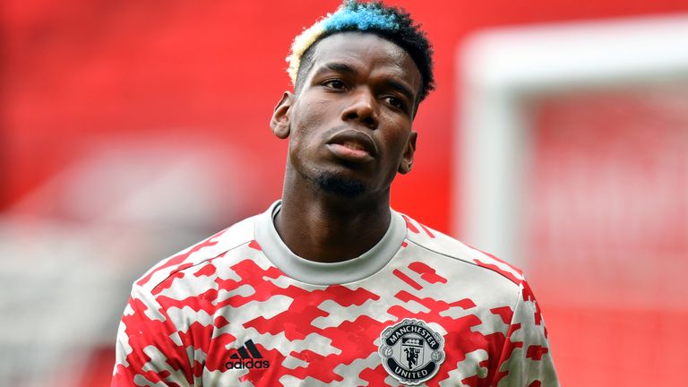 Paul Pogba del Manchester United antes de un partido amistoso de pretemporada en Old Trafford, Manchester.  Imagen fecha: sábado 7 de agosto de 2021.