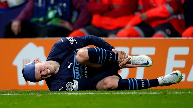 Phil Foden after receiving some powerful treatment during Manchester City's match against Atletico Madrid