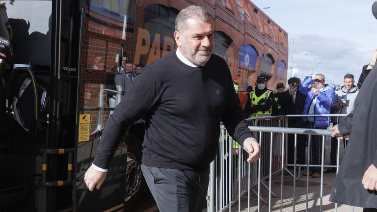 Celtic manager Ange Postecoglou arriving at Ibrox before the game