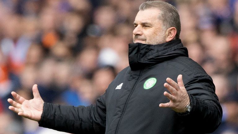 GLASGOW, SCOTLAND - APRIL 03: Celtic manager Ange Postecoglou during a cinch Premiership match between Rangers and Celtic at Ibrox Stadium, on April 02, 2022, in Glasgow, Scotland.  (Photo by Craig Williamson / SNS Group)