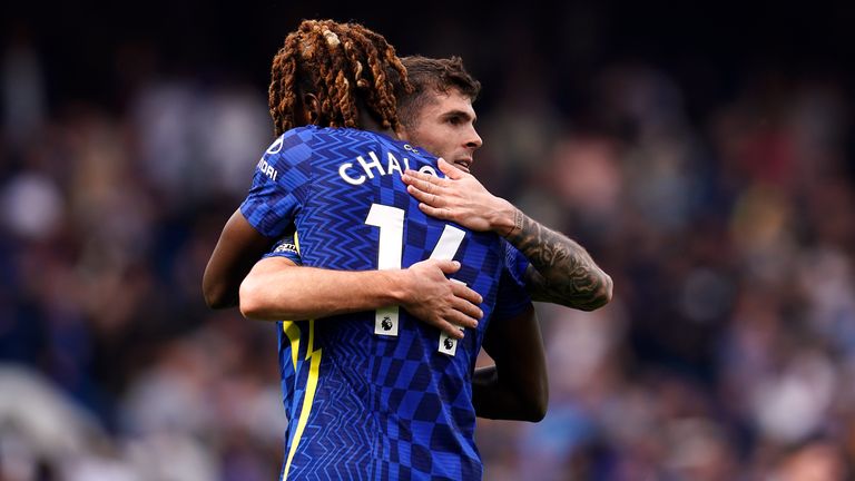 Matchwinner Christian Pulisic (right) celebrates with Trevoh Chalobah