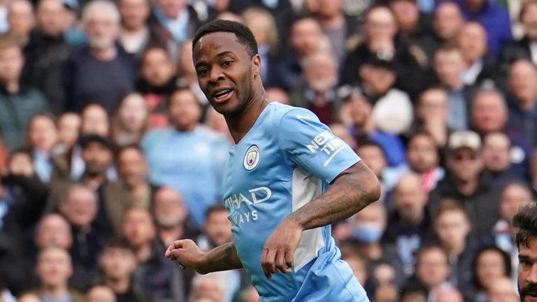Manchester City&#39;s Raheem Sterling scores but the goal is ruled out by VAR for offside