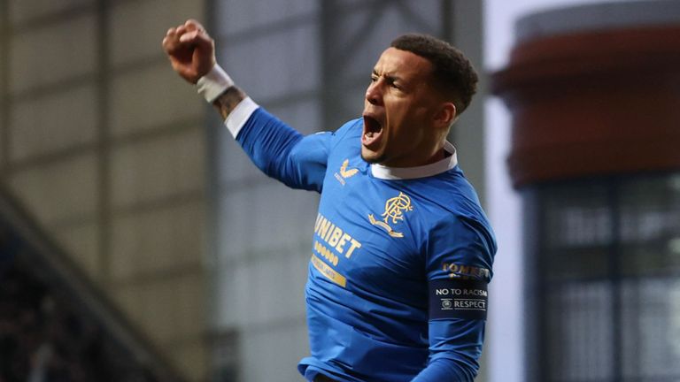 Rangers' James Tavernier celebrates after scoring against Braga