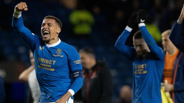 GLASGOW, SCOTLAND - APRIL 14: Rangers' James Tavernier at full time during a UEFA Europa League Quarter Final 2nd Leg match between Rangers and SC Braga at Ibrox, on April 14, 2022, in Glasgow, Scotland.  (Photo by Alan Harvey / SNS Group)