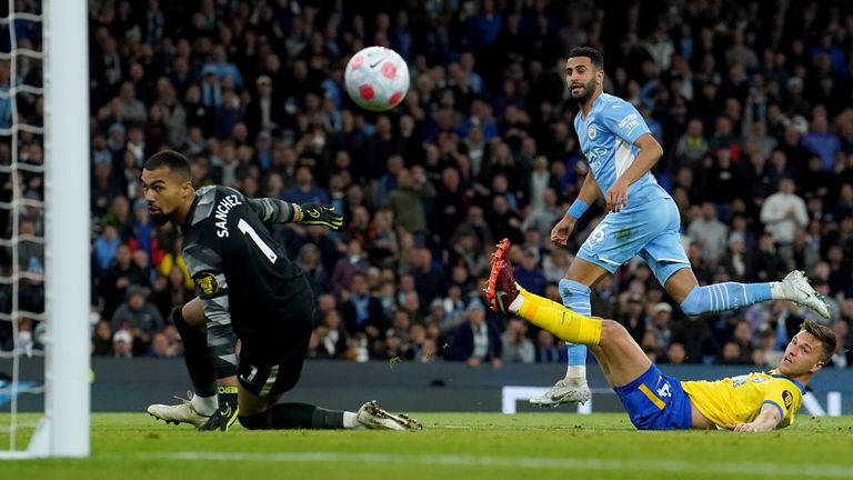 Riyad Mahrez opens the scoring at the Etihad