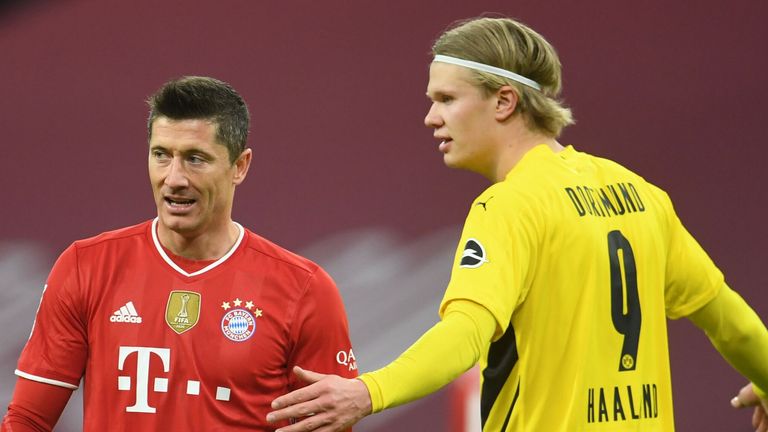 Bayern Munich's Robert Lewandowski and Borussia Dortmund's Erling Haaland