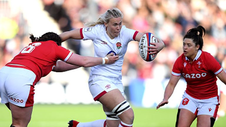 Rosie Galligan in action for England during the Six Nations contest with Wales