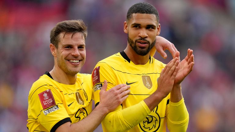 Chelsea's Ruben Loftus-Cheek and Cesar Azpilicueta celebrate the 2-0 FA Cup win over Crystal Palace (AP)