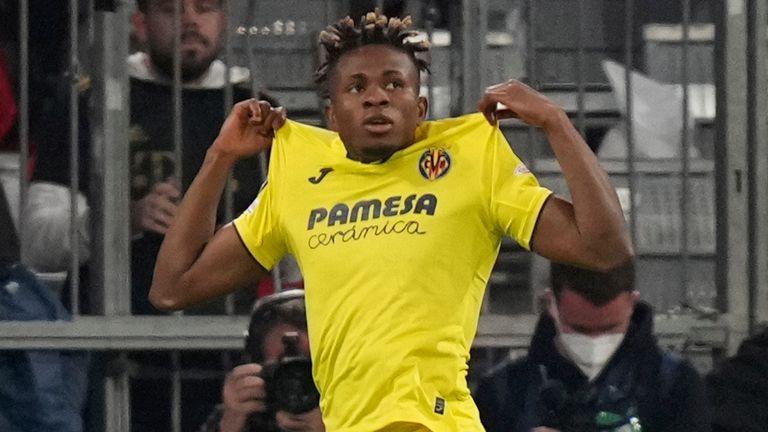 Villarreal's Samuel Chukwueze celebrates scoring vs Bayern
