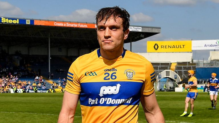 24 April 2022; Shane O'Donnell of Clare leaves the field after being substituted in the last few minutes of the Munster GAA Hurling Senior Championship Round 2 match between Tipperary and Clare at FBD Semple Stadium in Thurles, Tipperary. Photo by Ray McManus/Sportsfile