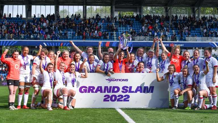 England lift the trophy after winning the Women's Six Nations 