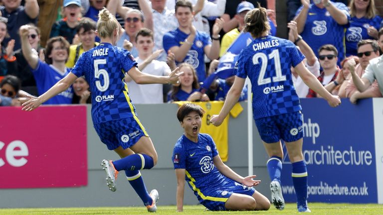 So-yun Ji celebrates scoring Chelsea's second goal