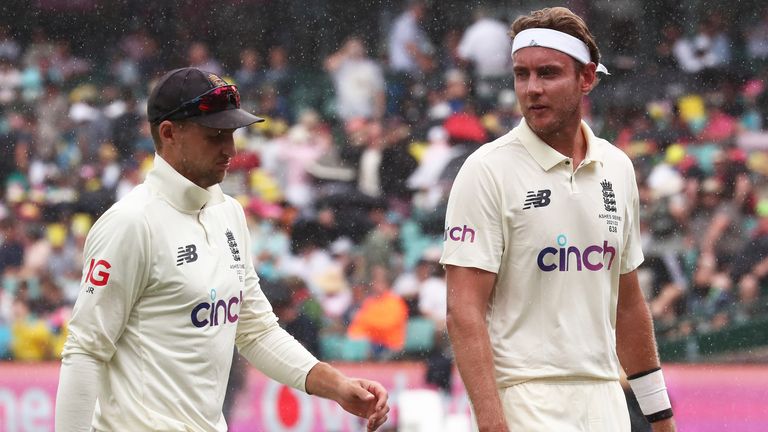 Australia v England - 2021/22 Ashes Series - Fourth Test - Day One - Sydney Cricket Ground
England's Joe Root ( Left ) and Stuart Broad walk off as rain stops play during day one of the fourth Ashes test at the Sydney Cricket Ground, Sydney. Picture date: Wednesday January 5, 2022.