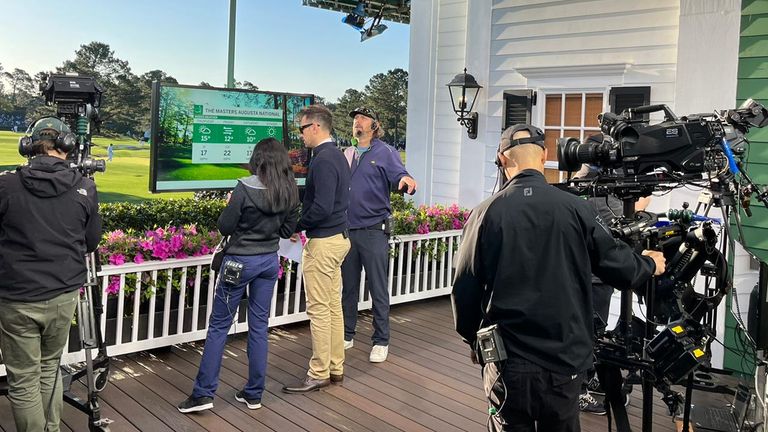 A behind-the-scenes look at the Sky Sports Golf studio, located near the tri-football field at the Augusta National