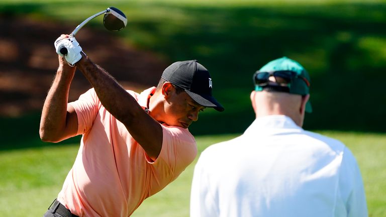 Tiger Woods practises at Augusta National on Sunday ahead of The Masters