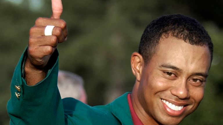Tiger Woods celebrates 2002 Masters victory