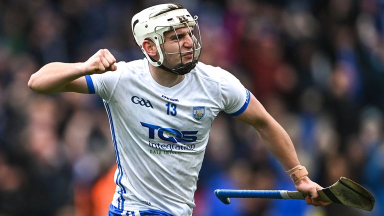 17 April 2022; Dessie Hutchinson of Waterford celebrates scoring his side's second goal during the Munster GAA Hurling Senior Championship Round 1 match between Waterford and Tipperary at Walsh Park in Waterford. Photo by Piaras .. M..dheach/Sportsfile