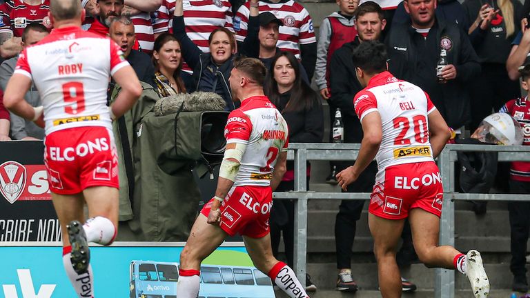 Tommy Makinson was the first over for St Helens in a tense derby clash