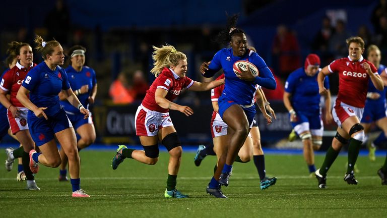 France's Madoussou Fall in action during the Women's Six Nations match at Cardiff Arms Park