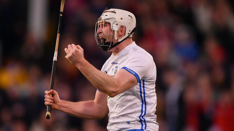 2 April 2022; Shane McNulty of Waterford celebrates winning a free out during the Allianz Hurling League Division 1 Final match between Cork and Waterford at FBD Semple Stadium in Thurles, Tipperary. Photo by Ray McManus/Sportsfile