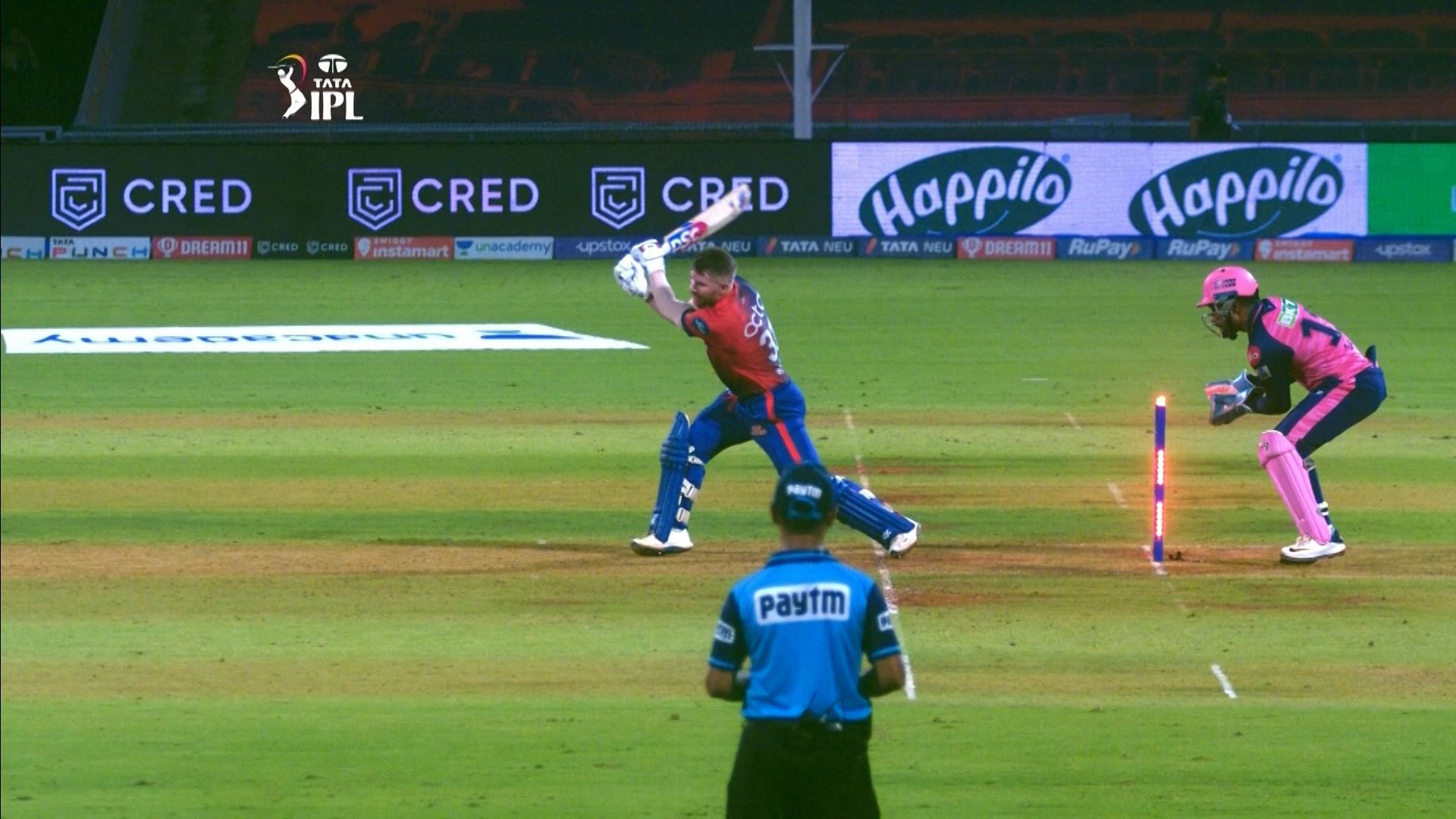 Warner bowled but bails stay on!