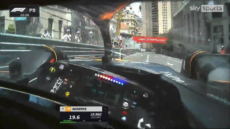 Ride onboard with Lando Norris' helmet cam, as the McLaren driver sets a quick lap during third practice at the Circuit de Monaco track.