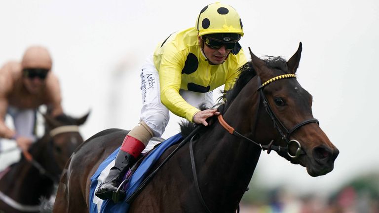 Fonteyn ridden by Andrea Atzeni on their way to winning the Oaks Farm Stables Fillies' Stakes