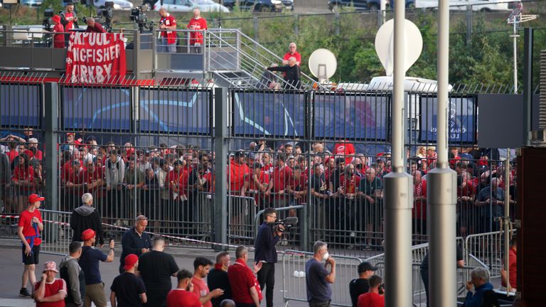 Liverpool fans struggle to enter the stadium.