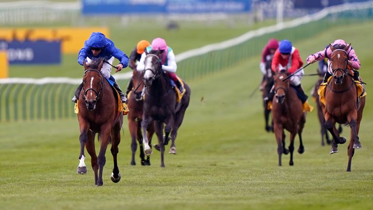 With The Moonlight, ridden by jockey William Buick, wins the Pretty Polly at Newmarket