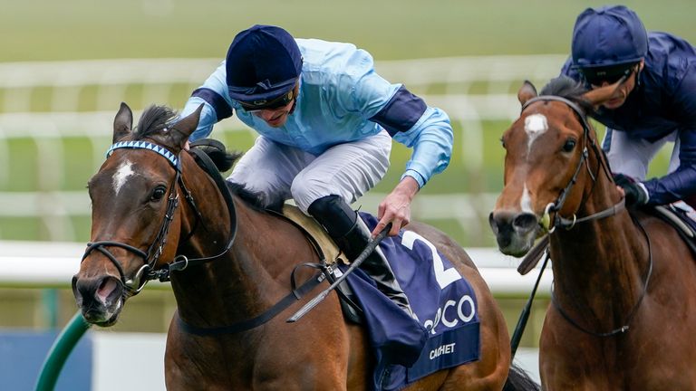 James Doyle riding Cachet to victory in the 1000 Guineas
