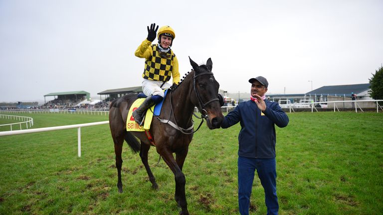 Al Boum Photo and Paul Townend with groom Imran Haider after his 4th Savills New Year Chase win at Tramore
