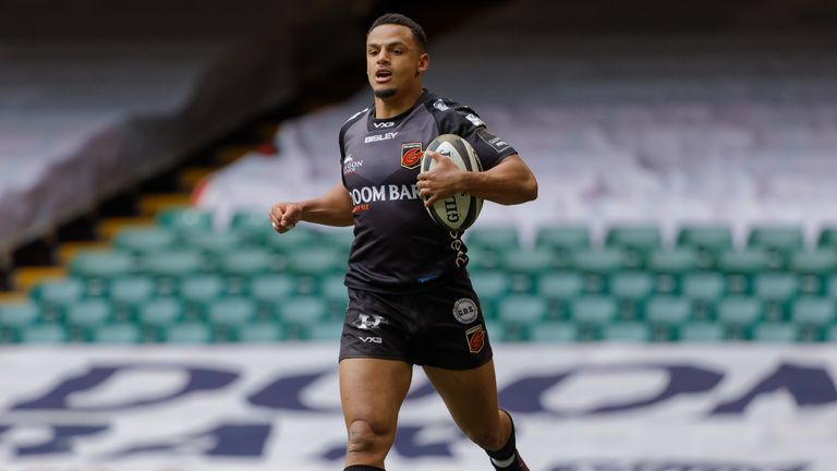 Ashton Hewitt scoring a try for the Dragons in the Pro14 match against Edinburgh last year in Cardiff