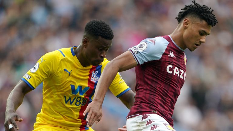 Crystal Palace's Marc Guehi (left) and Aston Villa's Ollie Watkins battle for the ball