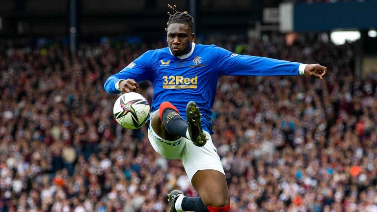 GLASGOW, SCOTLAND - MAY 21: Rangers Calvin Bassey in action during the Scottish Cup Final match between Rangers and Hearts at Hampden Park, on May 21, 2022, in Glasgow, Scotland. (Photo by Craig Williamson / SNS Group)