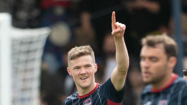 DINGWALL, SCOTLAND - MAY 14: Dundee United's Blair Spittal celebrates his goal during a cinch Premiership match between Ross County and Dundee United at The Global Energy Stadium, on May 14, 2022, in Dingwall, Scotland. (Photo by Paul Devlin / SNS Group)