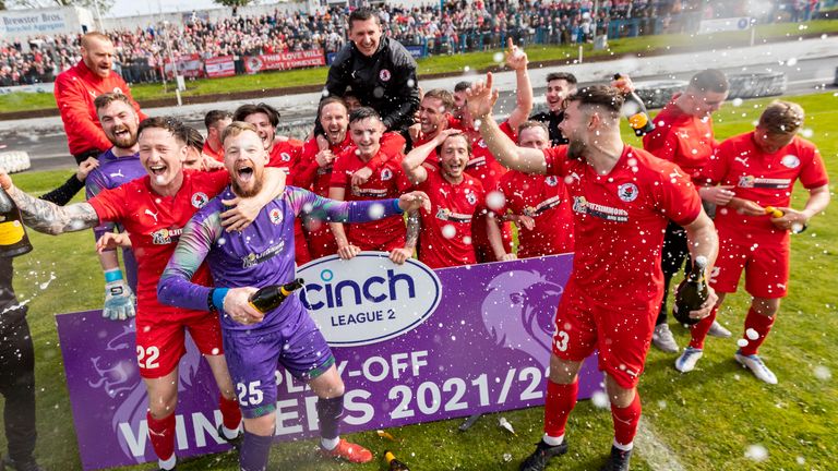 Bonnyrigg Rose players celebrate promotion to the SPFL