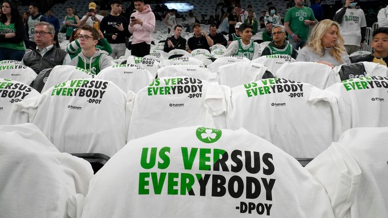 T-shirts placed across the seats in TD Garden in Boston with a slogan befitting the attitude of the fanbase